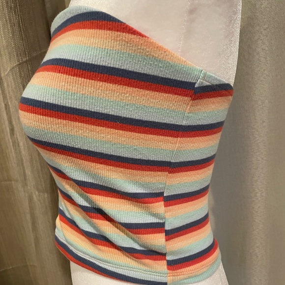American Eagle Striped Ribbed Tube Top XS Multicolor Stretch Strapless Crop Top - Picture 6 of 9